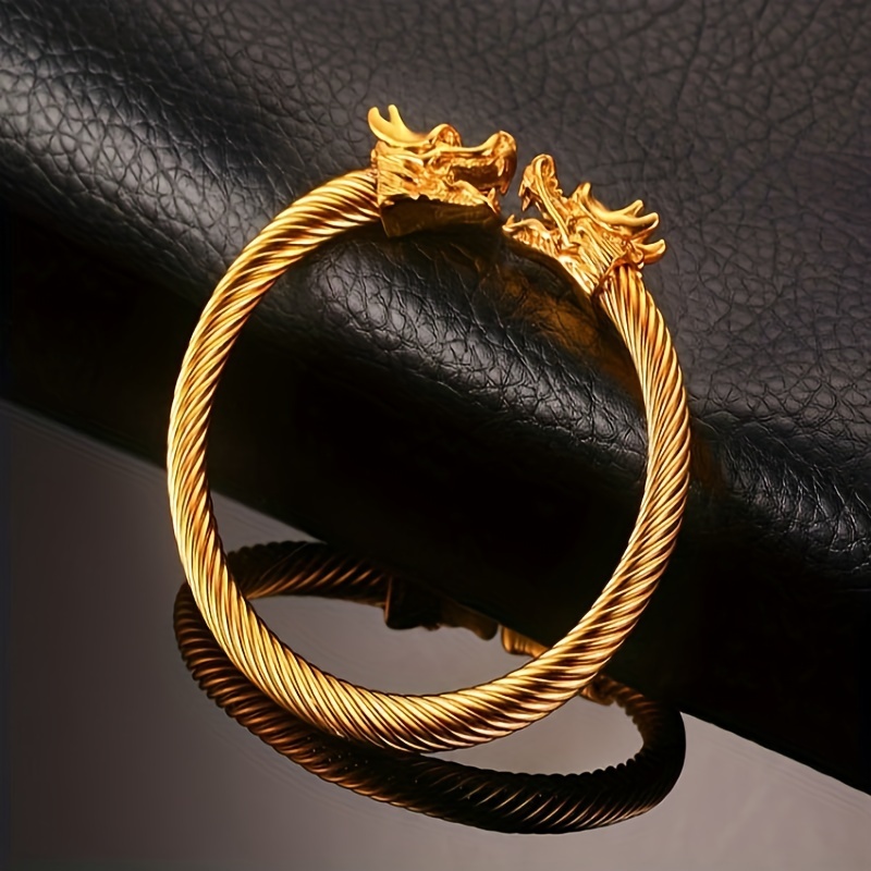 Men's Double Dragon Head Cuff Bangle